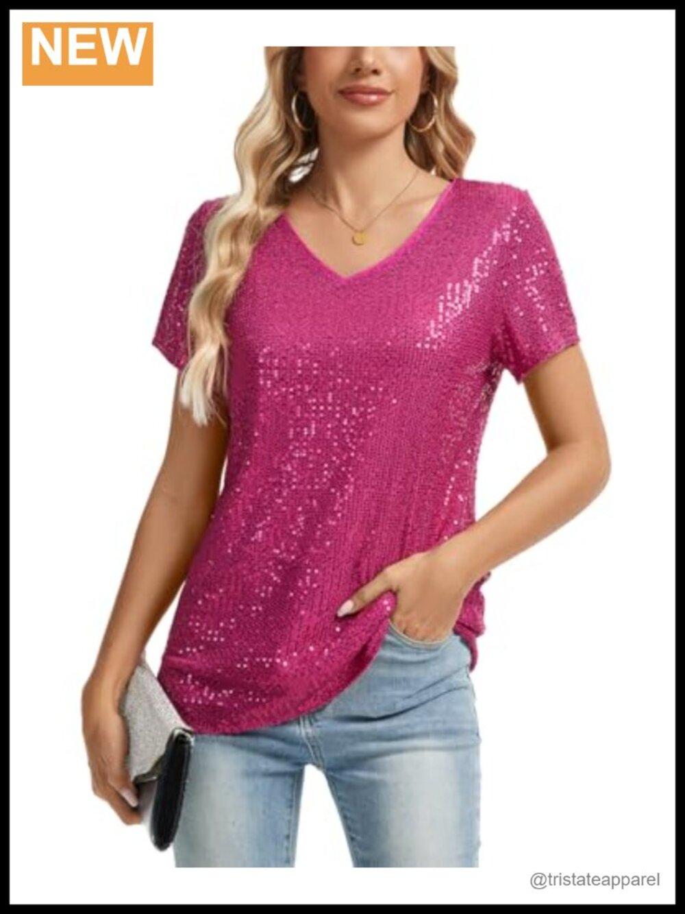 Womens Sequin Top Short Sleeve V-Neck Glitter Shimmer Blouse Party Sparkly Shirt